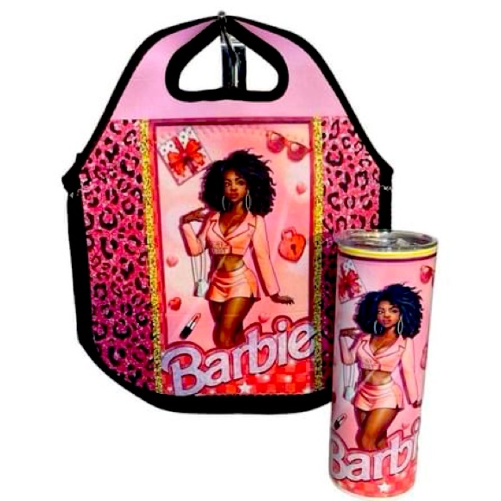 Custom made Barbie Lunch Tote and Tumbler Set